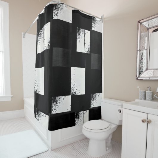 Zwart-wit geruite douchegordijn stijl 4 (In situ)