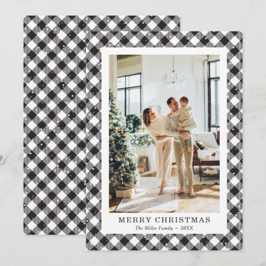 Zwart-wit geruite foto Merry Christmas Kaart (Voorkant / Achterkant)