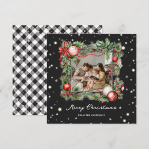 Zwart-wit geruite foto Merry Christmas Kaart