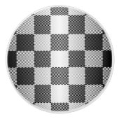 Zwart-wit geruite geometrische keramische knop (Voorkant)