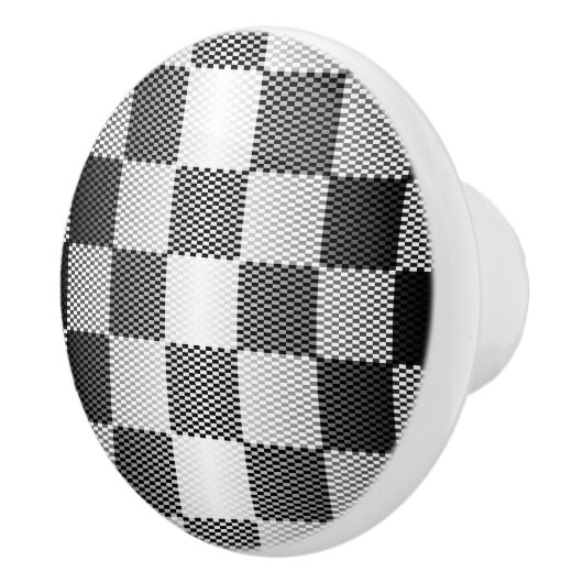 Zwart-wit geruite geometrische keramische knop (Rechts)
