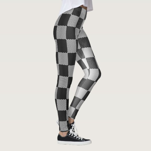 Zwart-wit geruite geometrische leggings (Rechts)