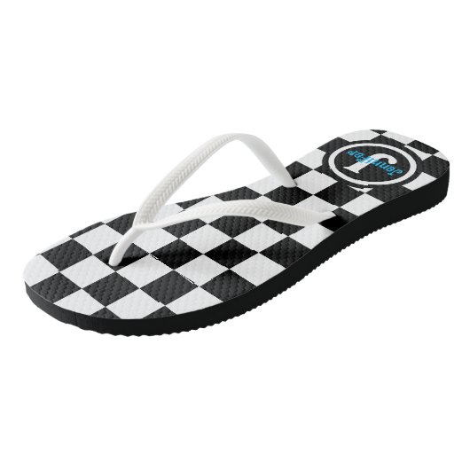 Zwart-wit geruite gepersonaliseerde teenslippers (Schuin)