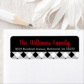 Zwart-wit geruite kerst retouradres etiket (Insitu)