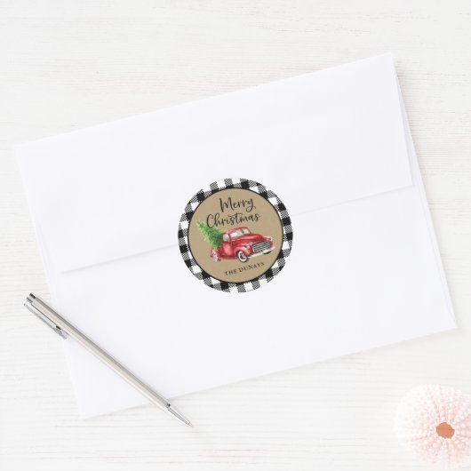 Zwart-wit geruite Kerst sticker (Envelop)