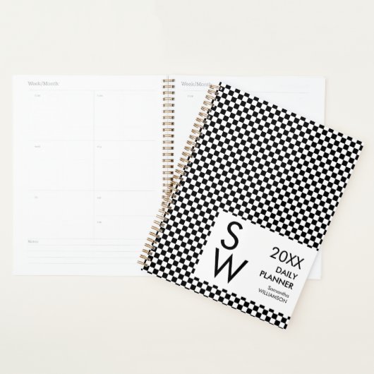 Zwart-Wit Geruite Monogram Persoonlijk Planner (Display)