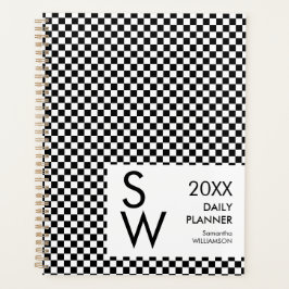 Zwart-Wit Geruite Monogram Persoonlijk Planner
