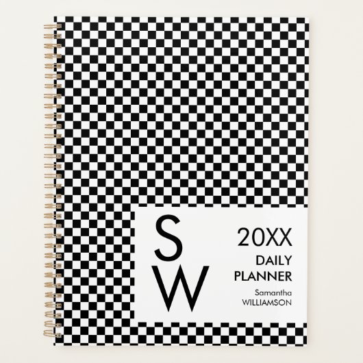 Zwart-Wit Geruite Monogram Persoonlijk Planner (Voorkant)