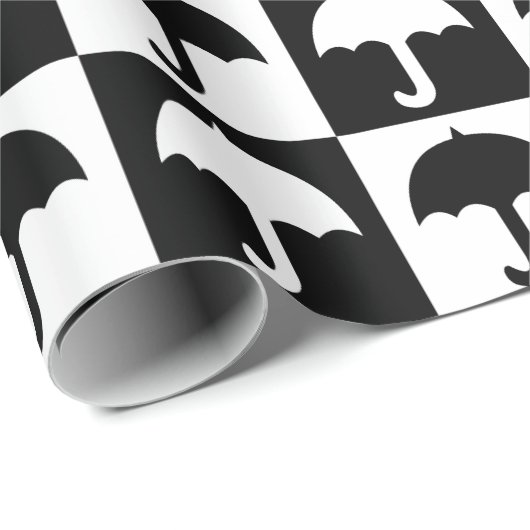 Zwart wit geruite paraplu blok afdrukken cadeaupapier (Rol Hoek)