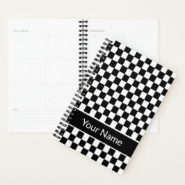 Zwart wit geruite patroon gepersonaliseerde naam planner