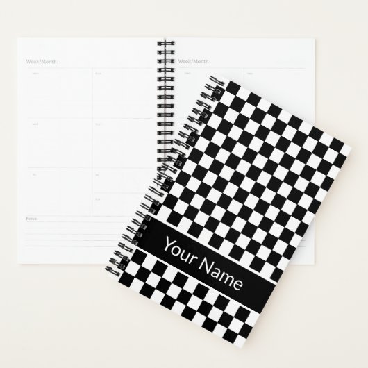 Zwart wit geruite patroon gepersonaliseerde naam planner (Display)
