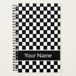 Zwart wit geruite patroon gepersonaliseerde naam planner