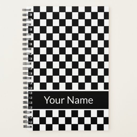 Zwart wit geruite patroon gepersonaliseerde naam planner (Voorkant)