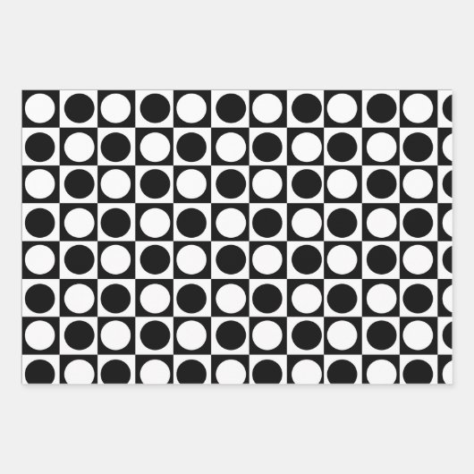 Zwart wit geruite polka stippen inpakpapier vel (Voorkant 3)