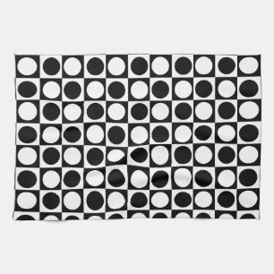 Zwart wit geruite polka stippen theedoek