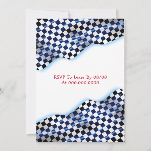 Zwart-wit geruite racevlag verjaardagsfeestje kaart (Achterkant)