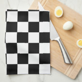 Zwart-wit geruite schaakretro theedoek (Quarter Fold)