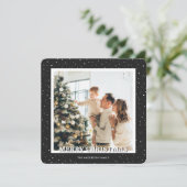 Zwart-wit geruite sneeuw foto Vrolijk kerstfeest Feestdagenkaart (Staand voorkant)