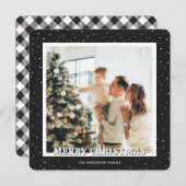 Zwart-wit geruite sneeuw foto Vrolijk kerstfeest Feestdagenkaart (Voorkant / Achterkant)