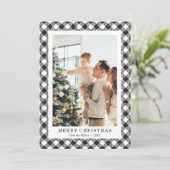 Zwart-wit geruite sneeuw foto Vrolijk kerstfeest Feestdagenkaart (Staand voorkant)