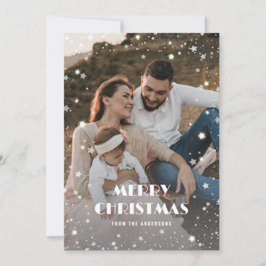 Zwart wit geruite sneeuw foto Vrolijk kerstfeest Feestdagenkaart (Voorkant)