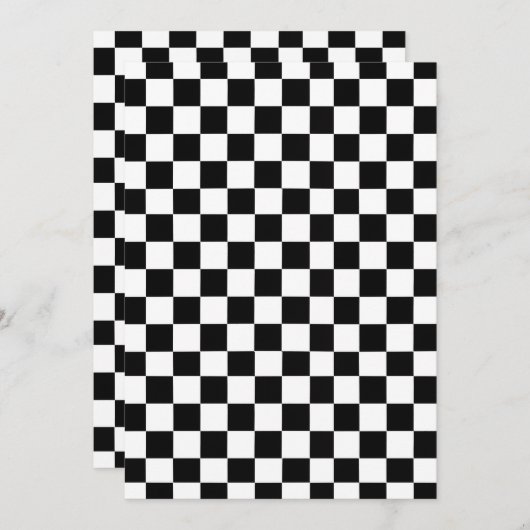 Zwart-wit geruite verjaardagsfeestje kaart (Voorkant / Achterkant)