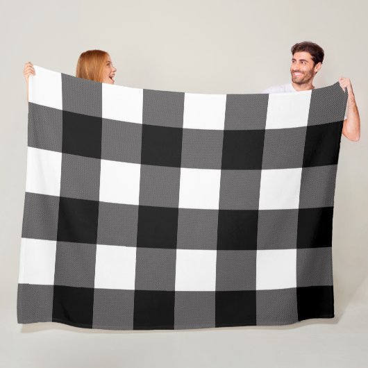 Zwart & Wit geruite vierkanten Buffalo Plaid Fleece Deken (In situ)