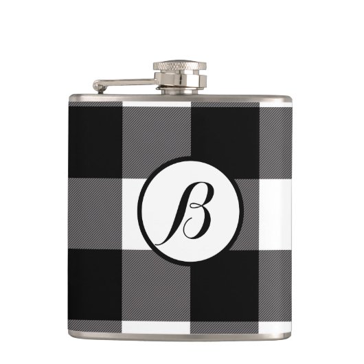 Zwart & Wit geruite vierkanten Buffalo Plaid Heupfles (Voorkant)