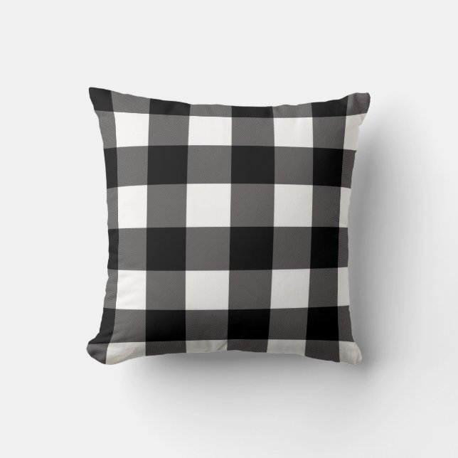 Zwart & Wit geruite vierkanten Buffalo Plaid Kussen (Voorkant)