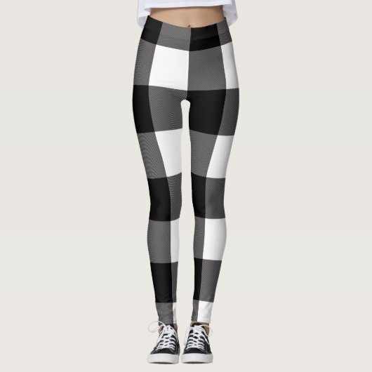 Zwart-wit geruite vierkanten Buffalo Plaid Leggings (Voorkant)