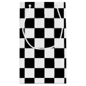 Zwart wit geruite vierkanten klein cadeauzakje (Achterkant)