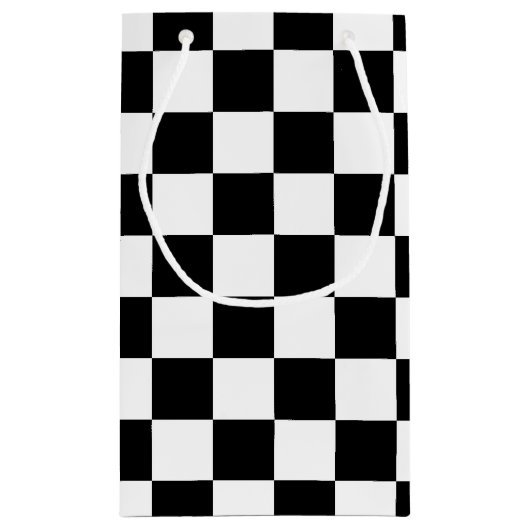 Zwart wit geruite vierkanten klein cadeauzakje (Achterkant)