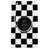 Zwart wit geruite vierkanten klein cadeauzakje (Voorkant)