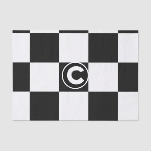 Zwart Wit Geruite Vierkanten Monogram Initiaal Tissuepapier (Voorkant)