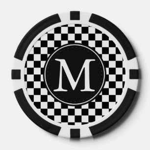 Zwart Wit Geruite vierkanten Monogram Pokerchips