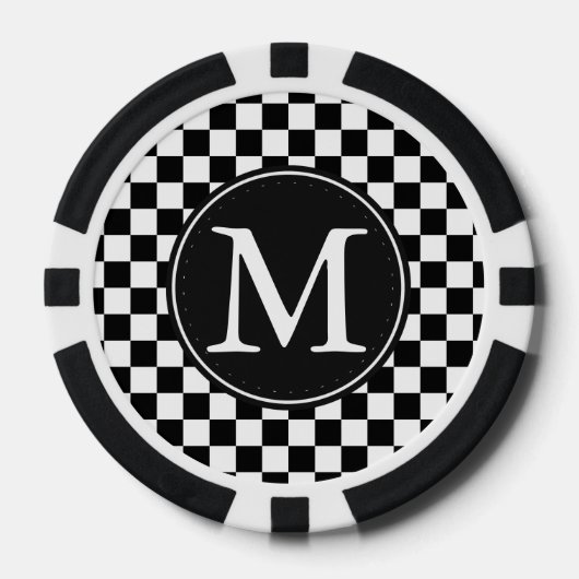 Zwart Wit Geruite vierkanten Monogram Pokerchips (Voorkant)