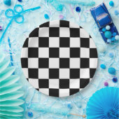 Zwart wit geruite vintage auto upsherin bord (Feest)