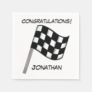 Zwart Wit Geruite Vlag Gefeliciteerd Naam Servet