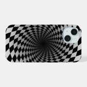 Zwart & Wit Geruite Vortex | iPhone 15 Case (Achterkant horizontaal)