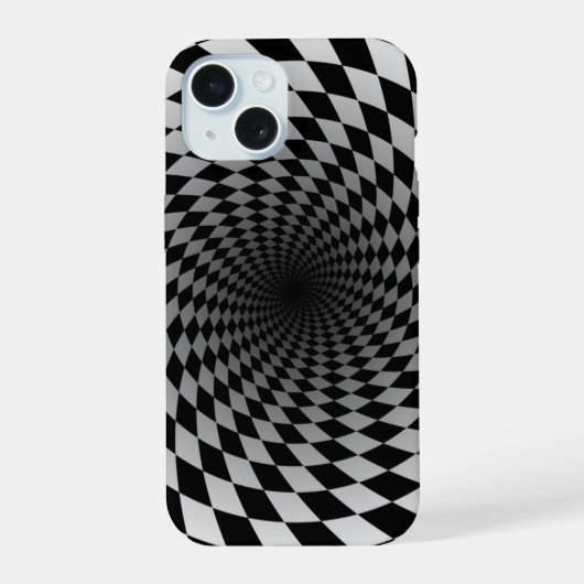 Zwart & Wit Geruite Vortex | iPhone 15 Case (Achterkant)