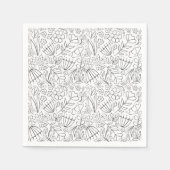 Zwart-wit geschetste bloem doodles servetten (Voorkant)
