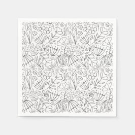 Zwart-wit geschetste bloem doodles servetten
