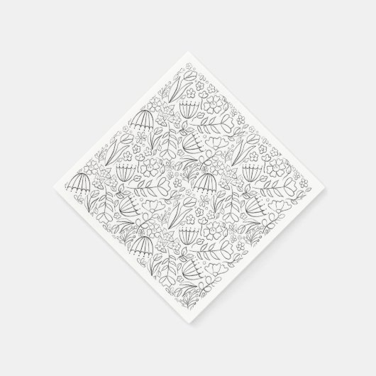 Zwart-wit geschetste bloem doodles servetten (Hoek)