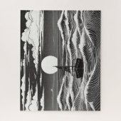 Zwart-wit geschetste eenzame boot bij Zee Legpuzzel (Verticaal)