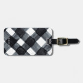 Zwart-wit geschilderde Buffalo Plaid met naam Bagagelabel (Voorkant horizontaal)