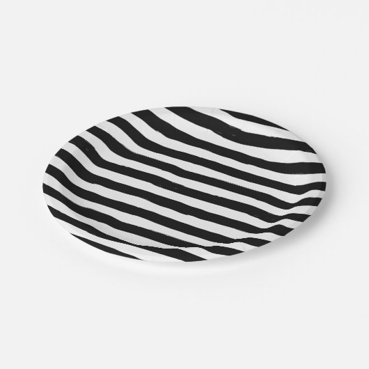 Zwart-wit, geslepen strepen patroon papieren bordje (Gekanteld)