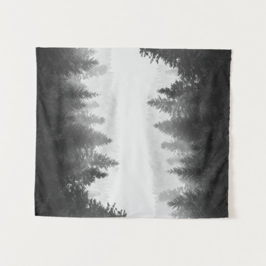 Zwart-wit gespiegeld bos wandkleed (Voorkant (horizontaal))