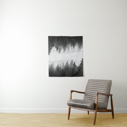 Zwart-wit gespiegeld bos wandkleed (In situ)