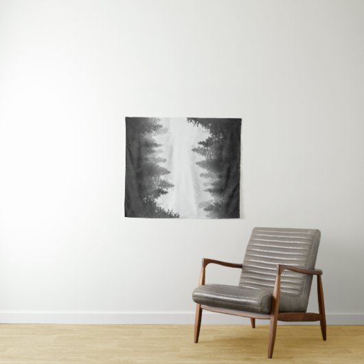 Zwart-wit gespiegeld bos wandkleed (In Situ (horizontaal))