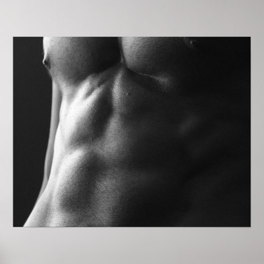 Zwart-wit gespierd mannenlichaam poster (Voorkant)